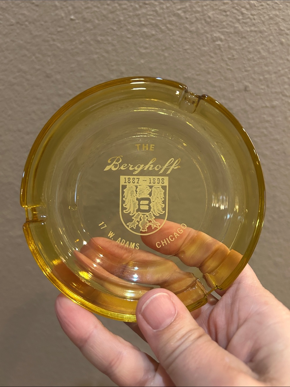 The Berghoff Amber Glass Ashtray - Chicago